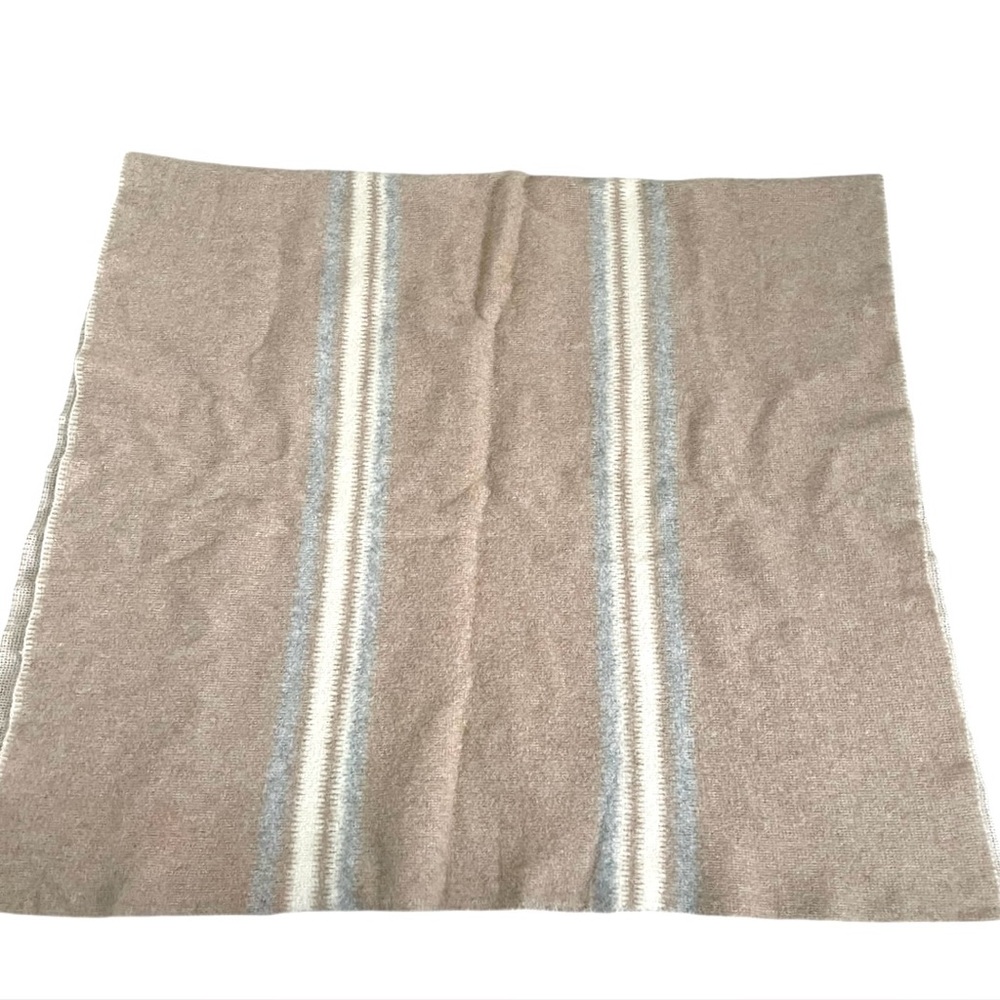 Handmade Handwoven Wool Striped Throw Blanket Tan Grey - Picture 2 of 11
